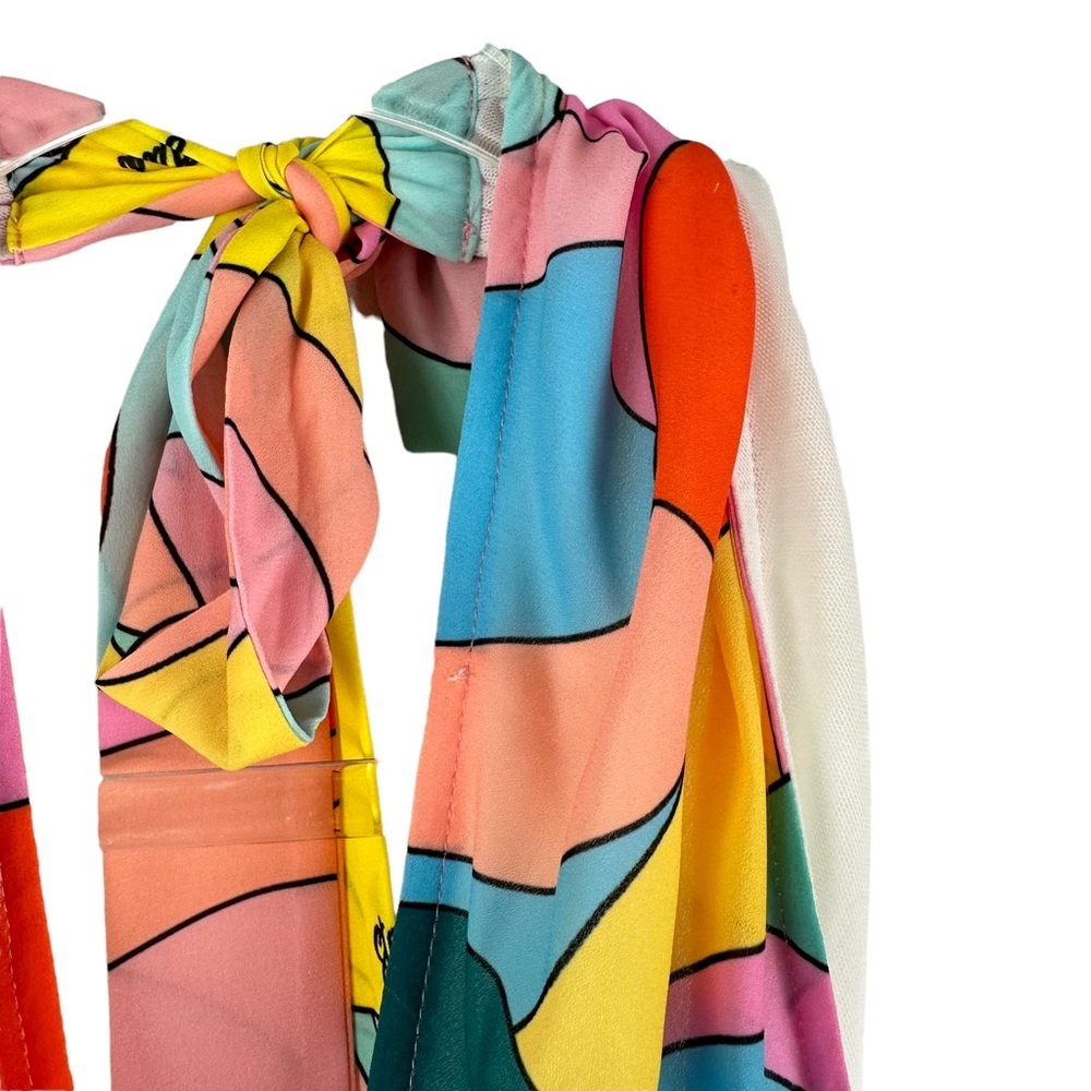 NWT Staud Sz XS Women's The Kai Midi Halter Neck Dress in Citrus Kaleidoscope - Picture 6 of 16